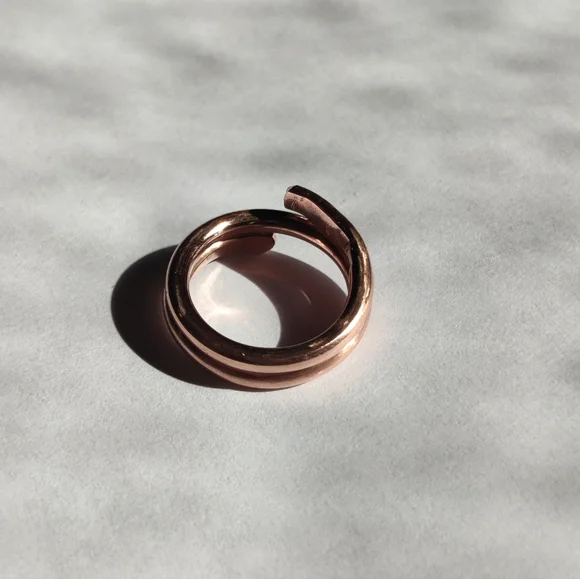 Simple Wrapped Copper Ring W/ Hammered Ends - Picture 5 of 8